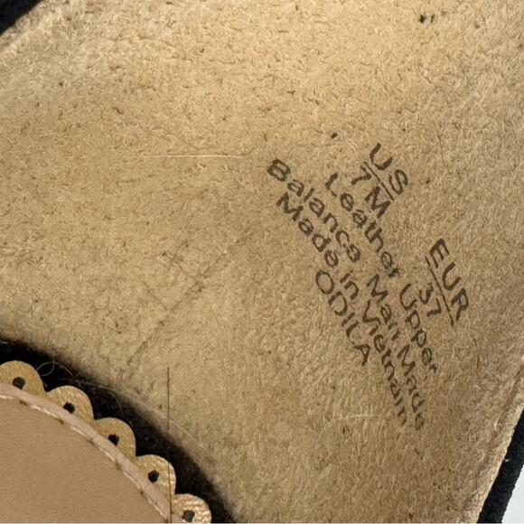 Sam Edelman Odila Black Leather Scallop Edge Block Heel Ankle Strap Sandal 7 - Picture 8 of 9